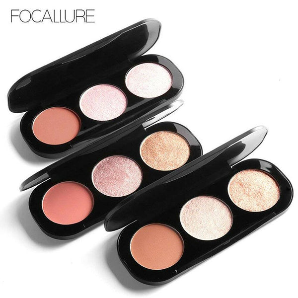 Focallure Triple Colour Blush & Highlighter Makeup Palettes - Cruelty Free! 0