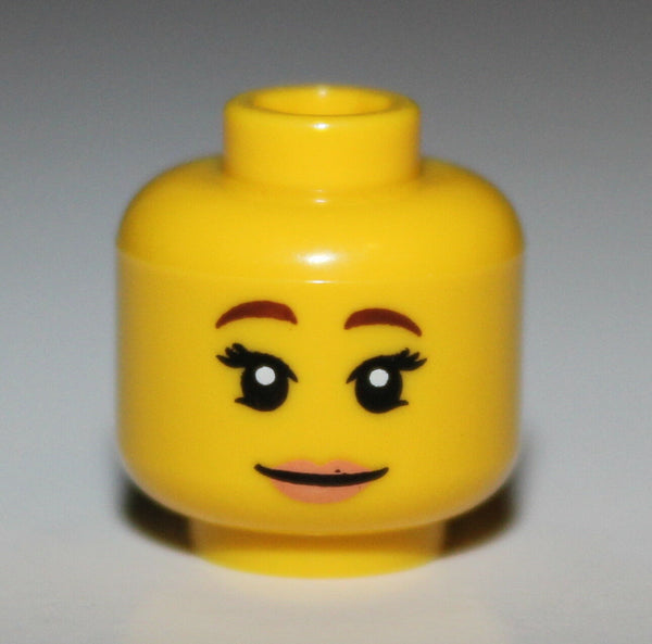 Lego Head Female Brown Eyebrows Black Eyes and Eyelashes Bright Pink Lips