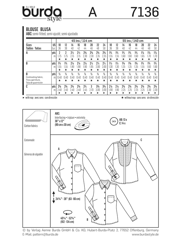 Burda Pattern: BD7136 Misses Blouse — jaycotts.co.uk - Sewing Supplies