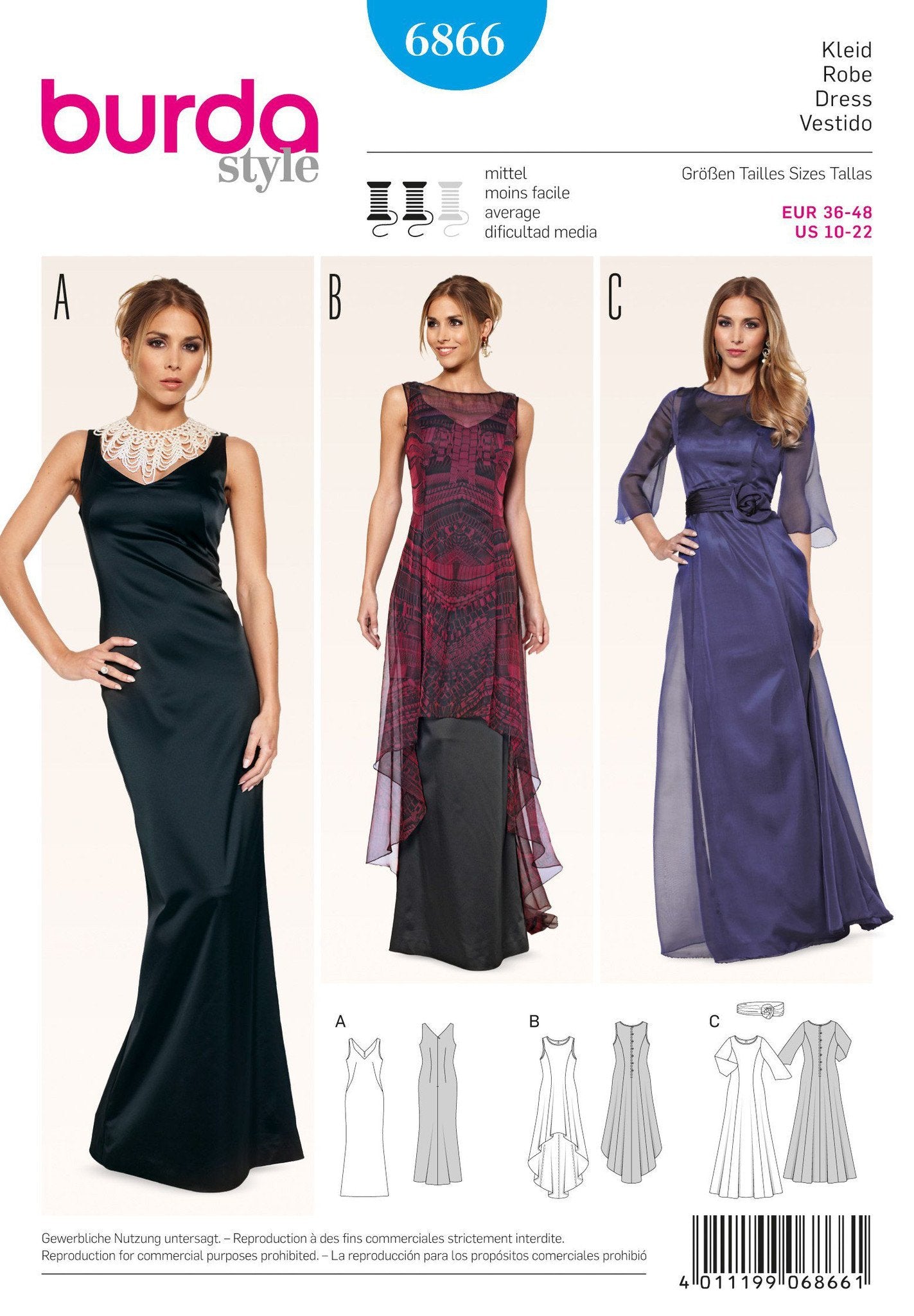 Burda Pattern Bd6866 Misses Evening Dress — Uk Sewing Supplies 