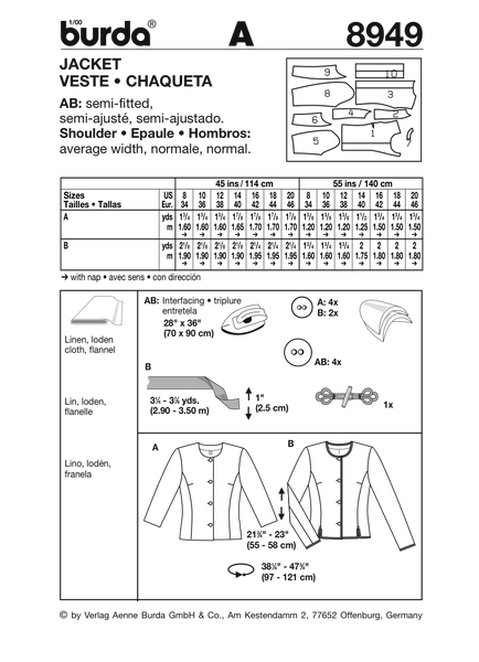 Burda Pattern: BD8949 Misses' Jacket | Easy – jaycotts.co.uk - Sewing ...