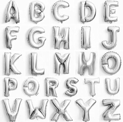 silver alphabet balloons