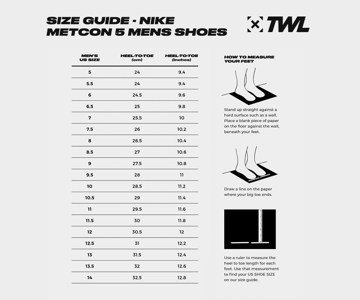 nike metcon size chart 