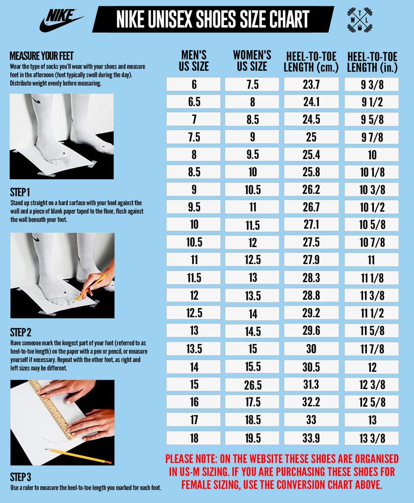nike unisex shoes size chart