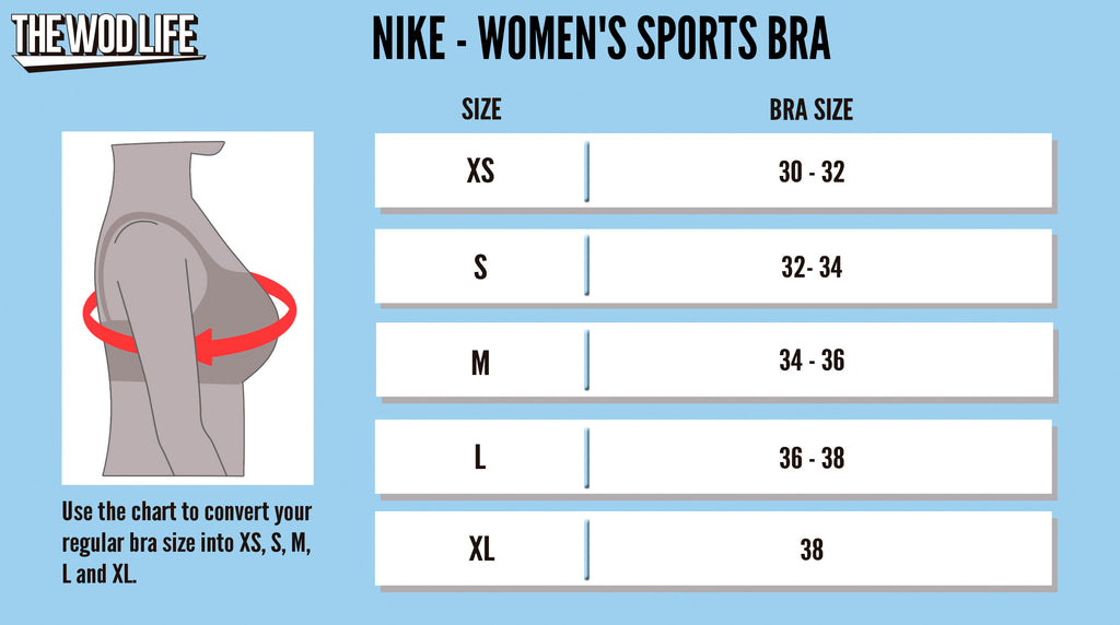 nike women's sports bra size chart