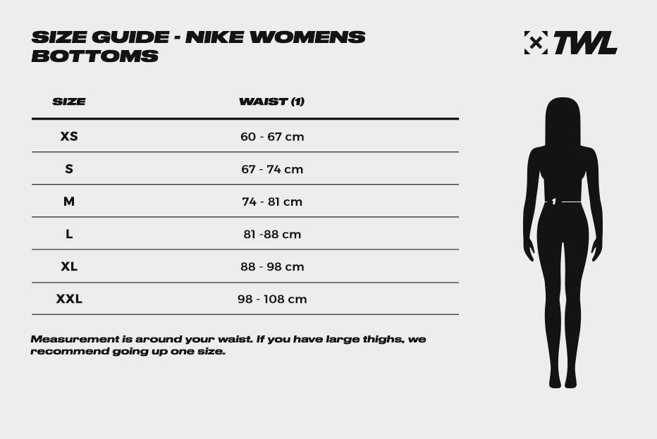nike women's bottoms size chart