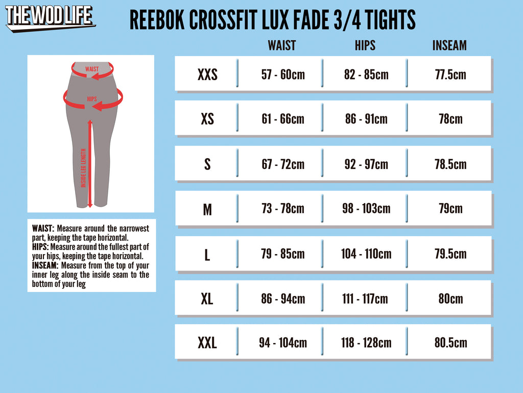 reebok leggings size guide