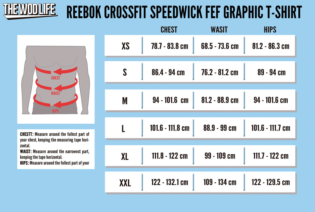 reebok crossfit t shirt size chart