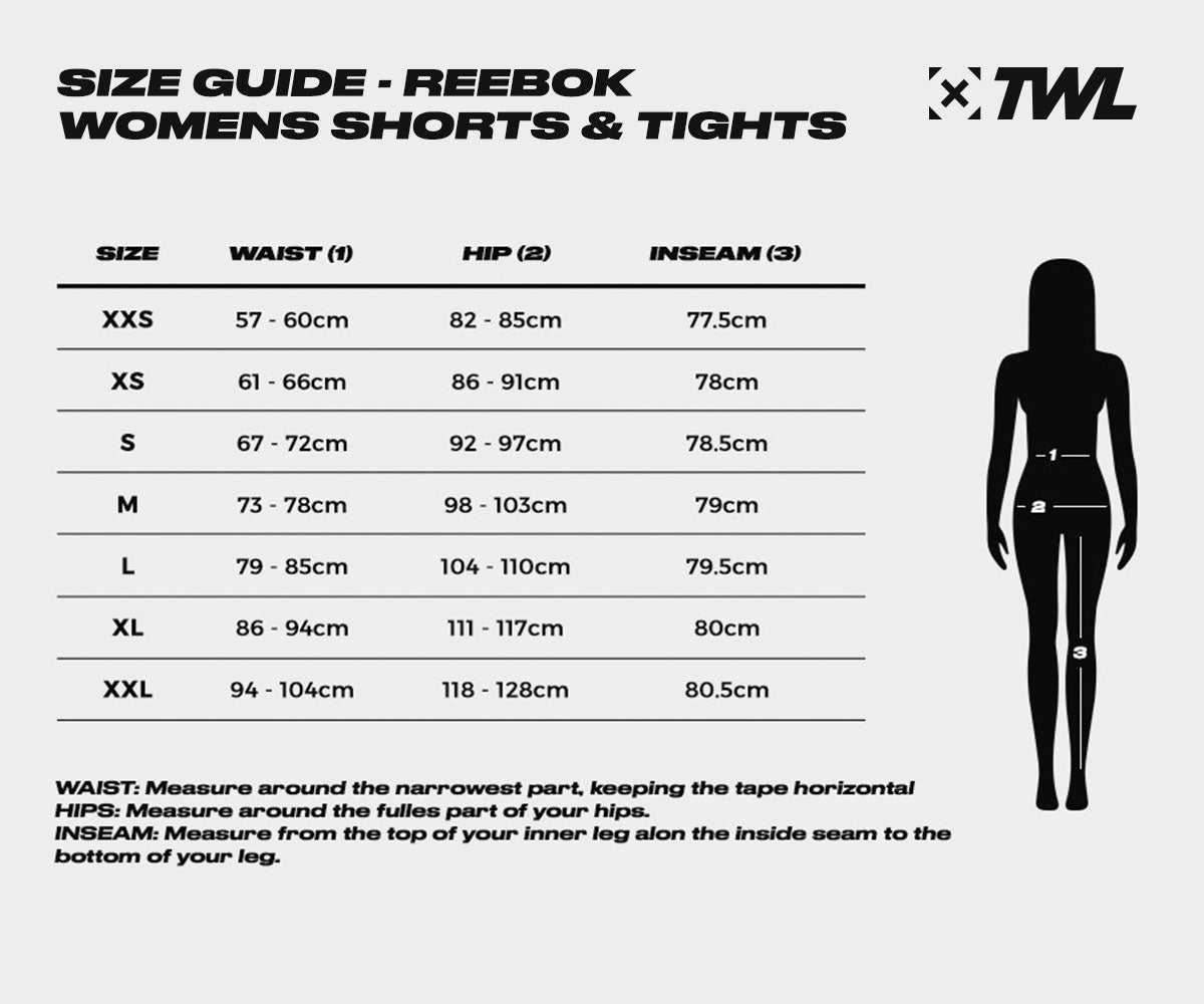reebok shorts size guide