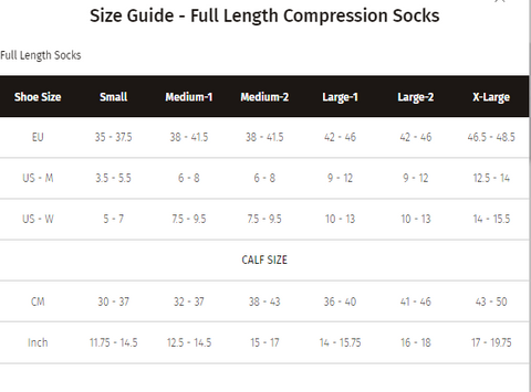 Size Guide - Full Length Compression Socks