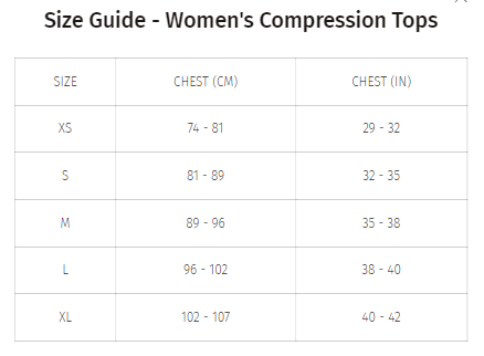 Size Guide - Women's Compression Tops