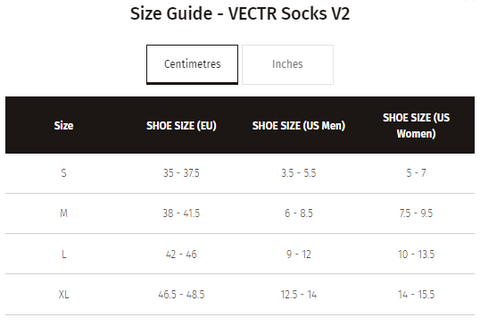 Size Guide - VECTR Socks V2