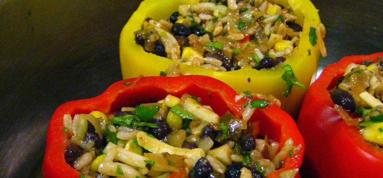 Roasted Red Peppers Stuffed With Kale & Rice