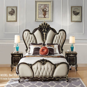 Luxury European Solid Ebony Leather Bed