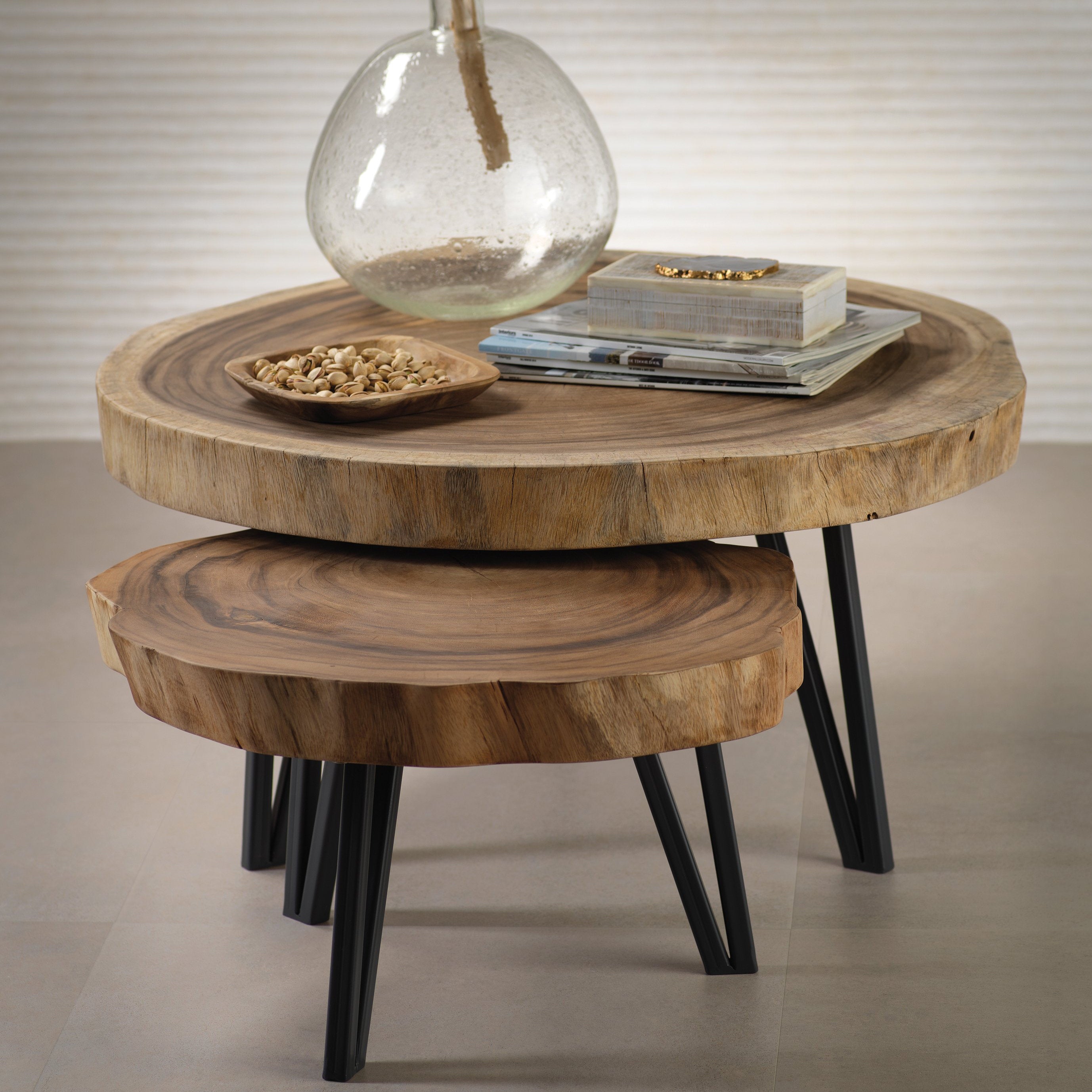 Megali Acacia Wood Set 2 Nested Coffee Tables