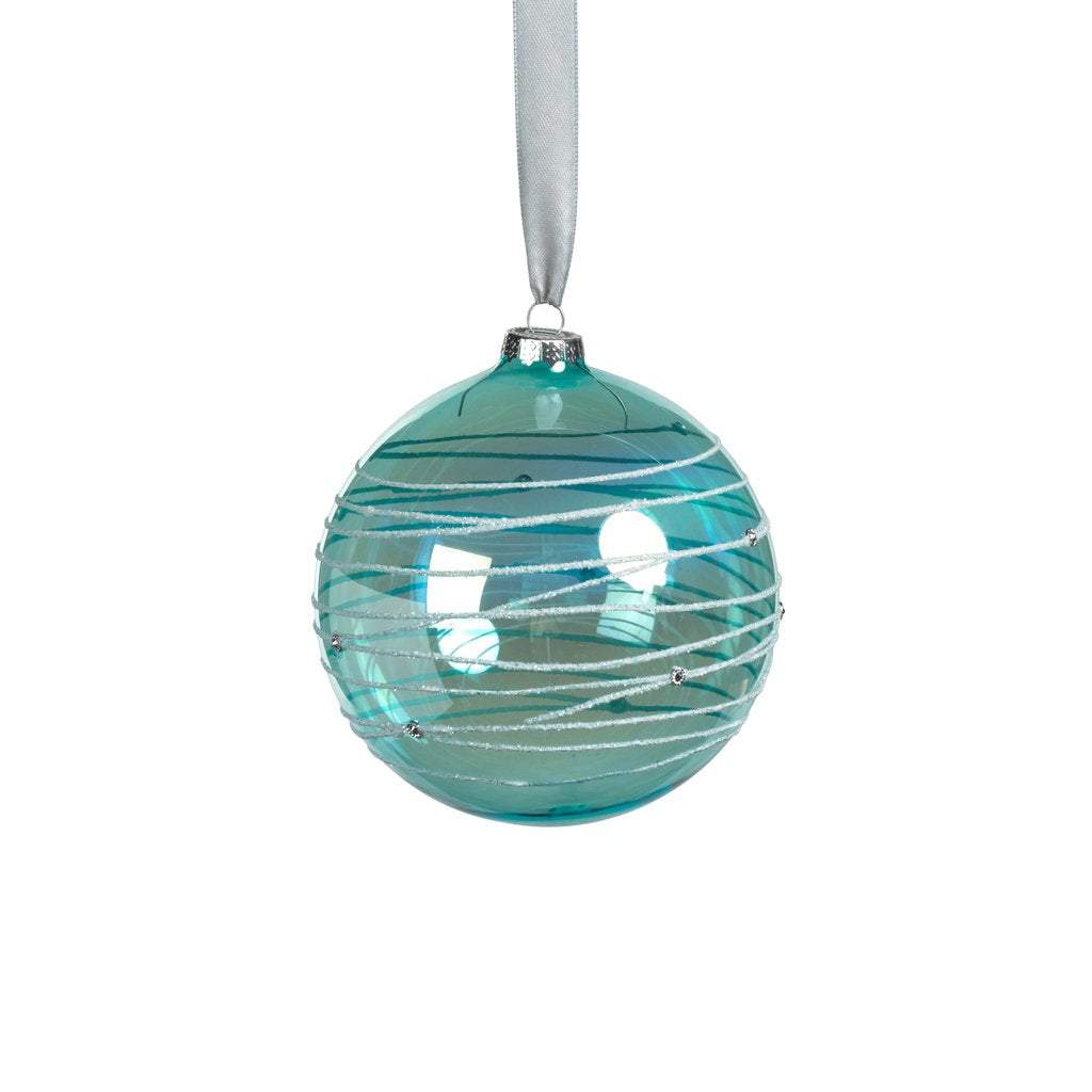 Blue Shimmer Glass Ornament - Glitter Stripes