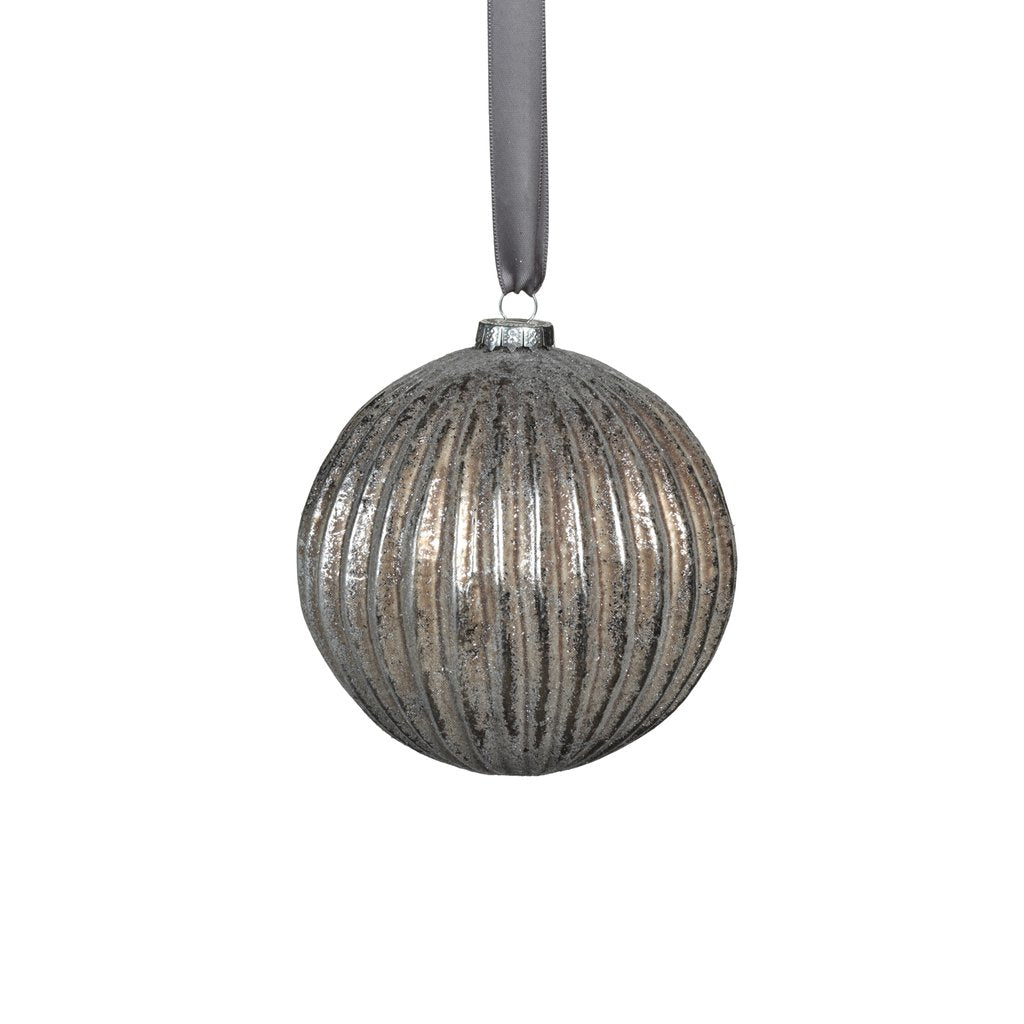 Borealis Glass Ball Ornament - Grey and Silver