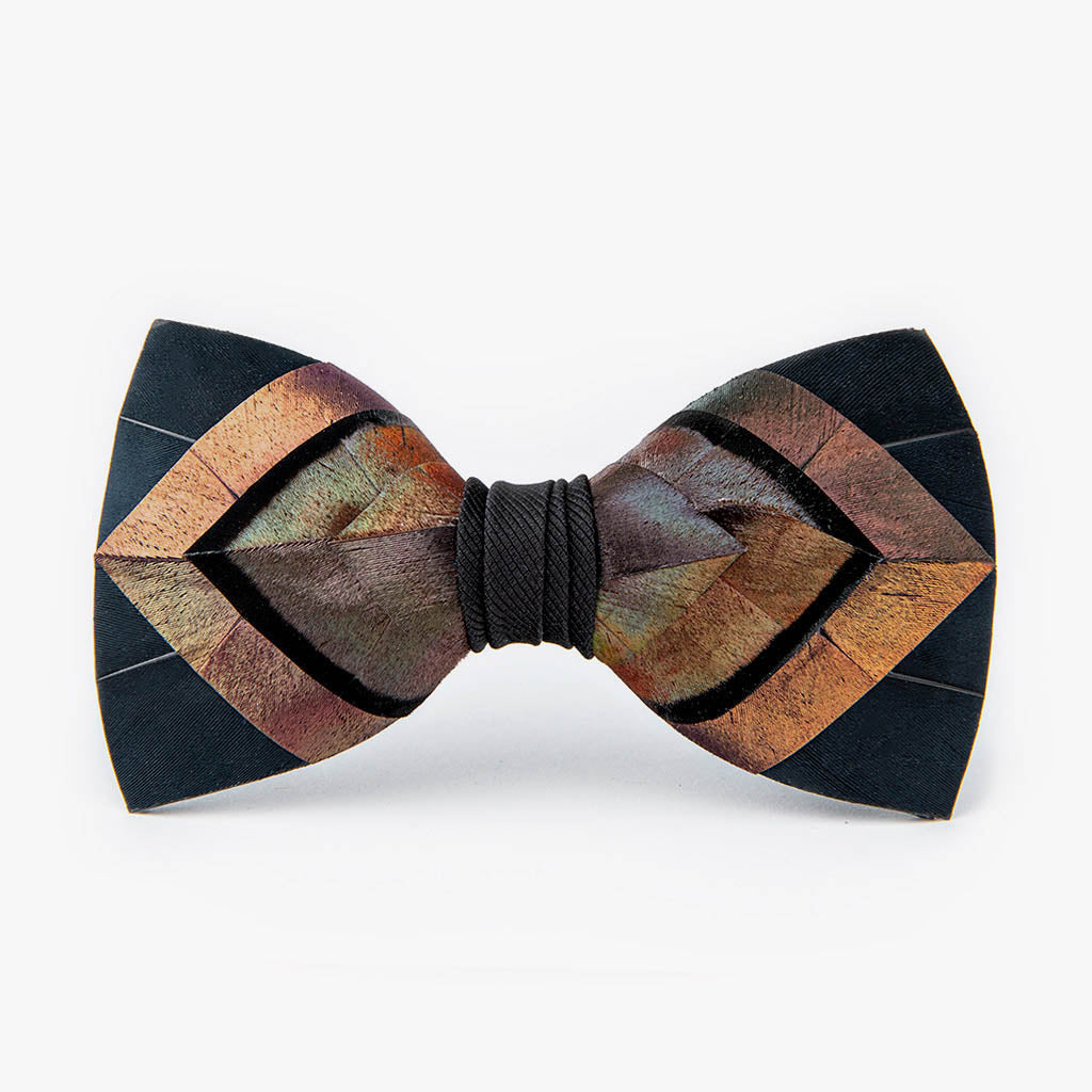 Geometric Copper & Black Turkey Feather Bow Tie | Brackish