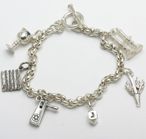 Silver Jewish holiday charm bracelet