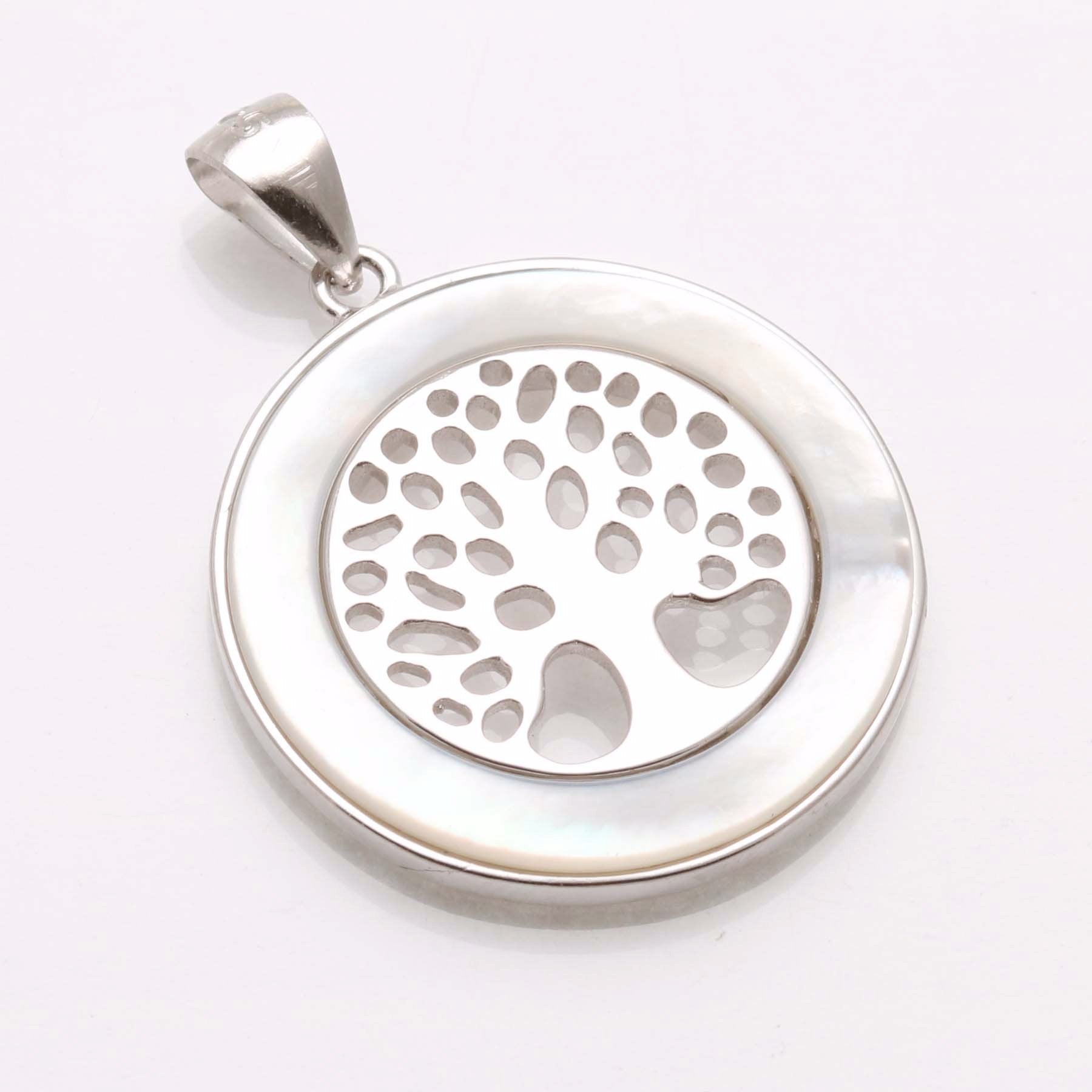 Sterling Silver Mother of Pearl Tree of Life Encircled Pendant ...