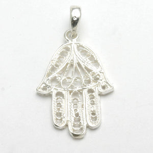 Sterling Silver Hamsa Filigree Pendant - JewelryJudaica