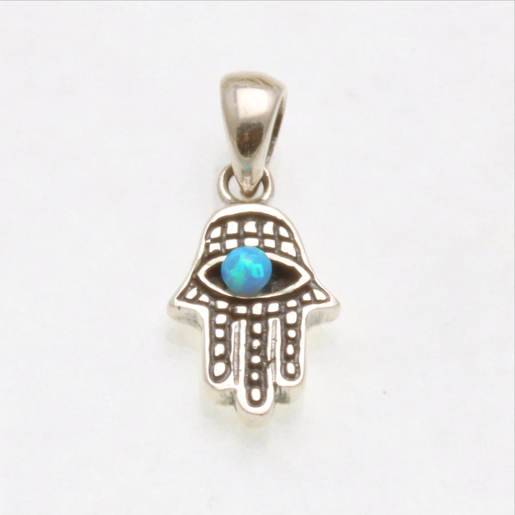 Sterling Silver Opalite Evil Eye Hamsa Pendant Oxidized Small ...