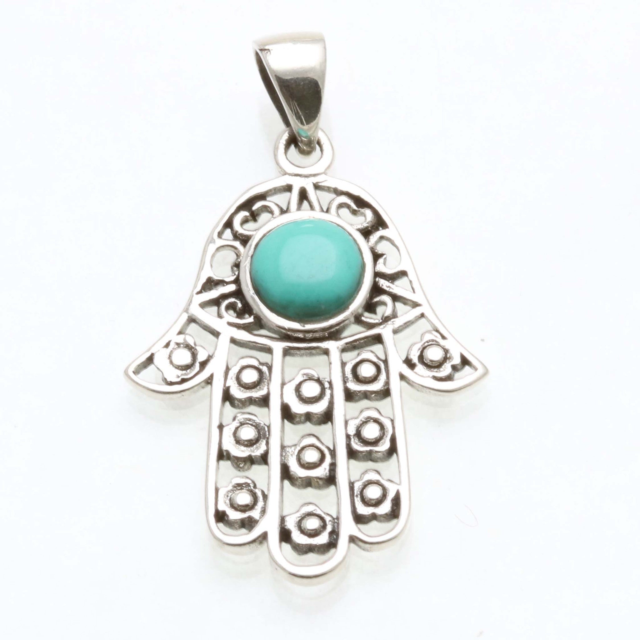 Sterling Silver Turquoise Filigree Hamsa Hand Pendant Oxidized ...