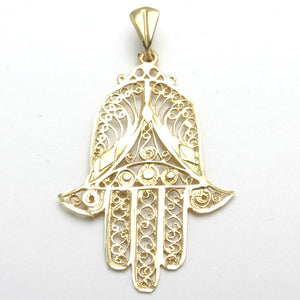 14k Yellow gold Hamsa Pendant Hand of G-d Filigree Yemenite Large ...