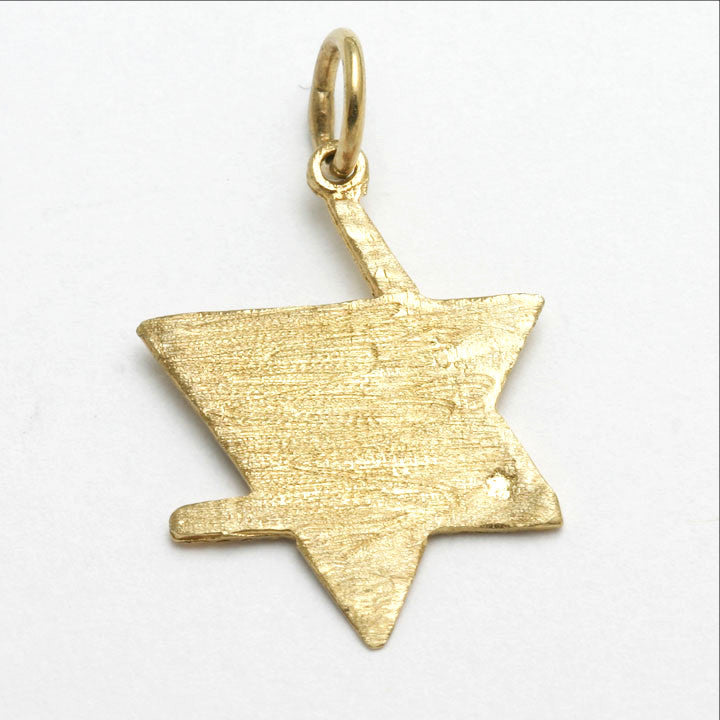 14k Yellow Gold Star of David with Abstract Chai Pendant