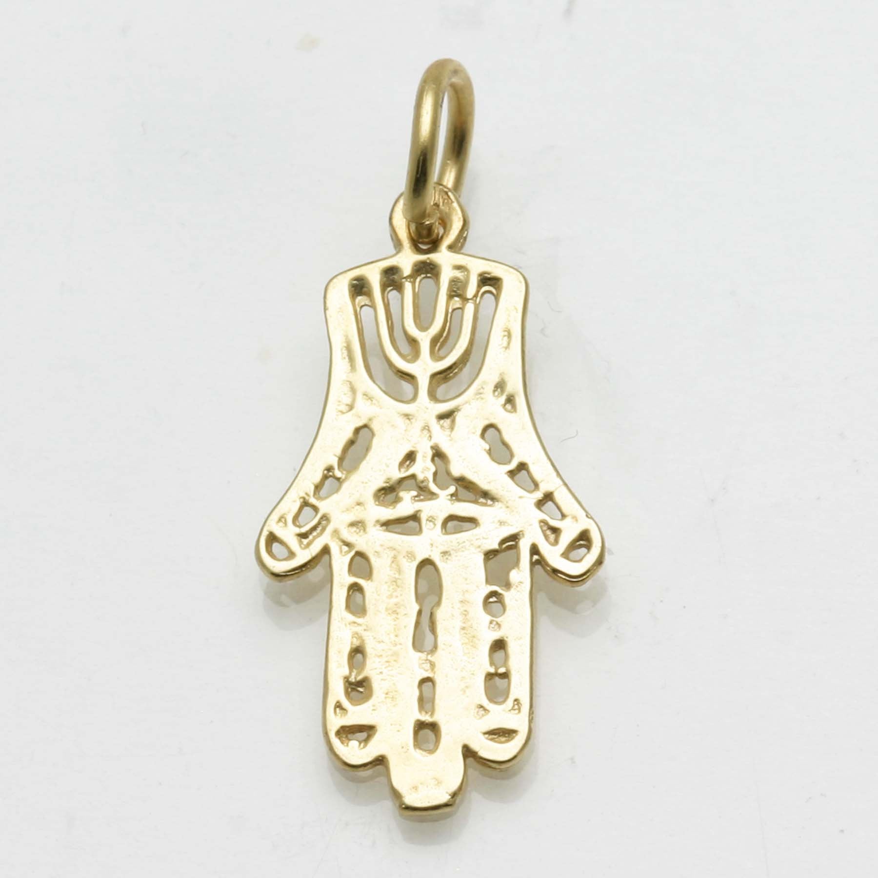 14k Yellow Gold Filigree Hamsa pendant Menorah - JewelryJudaica