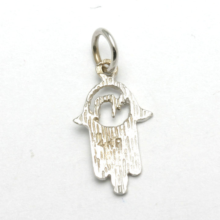 14k White Gold Hamsa Pendant Chai Small 