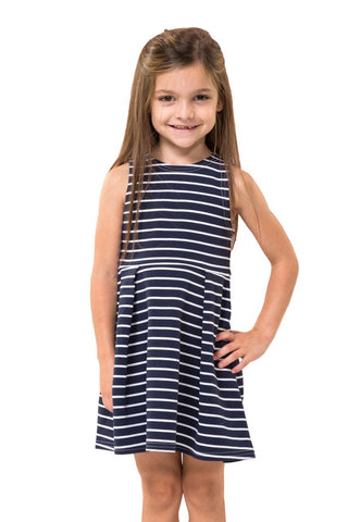 Navy & White Stripe Ponte Kids Tank Dress