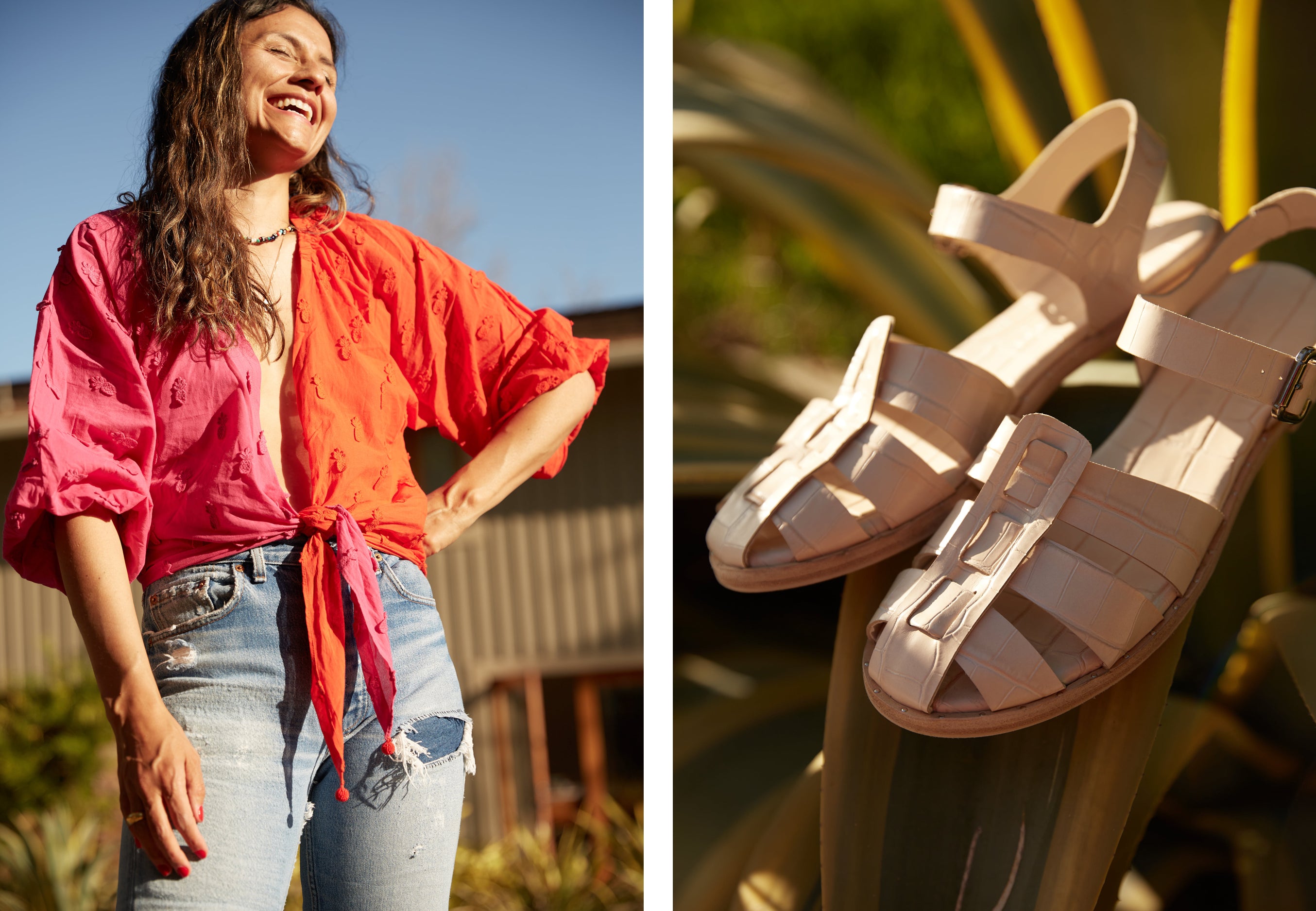 Photographer and Frēda Woman Pricilla Gragg shot at her home in the SERA sandal - her go-to pick for Spring! 