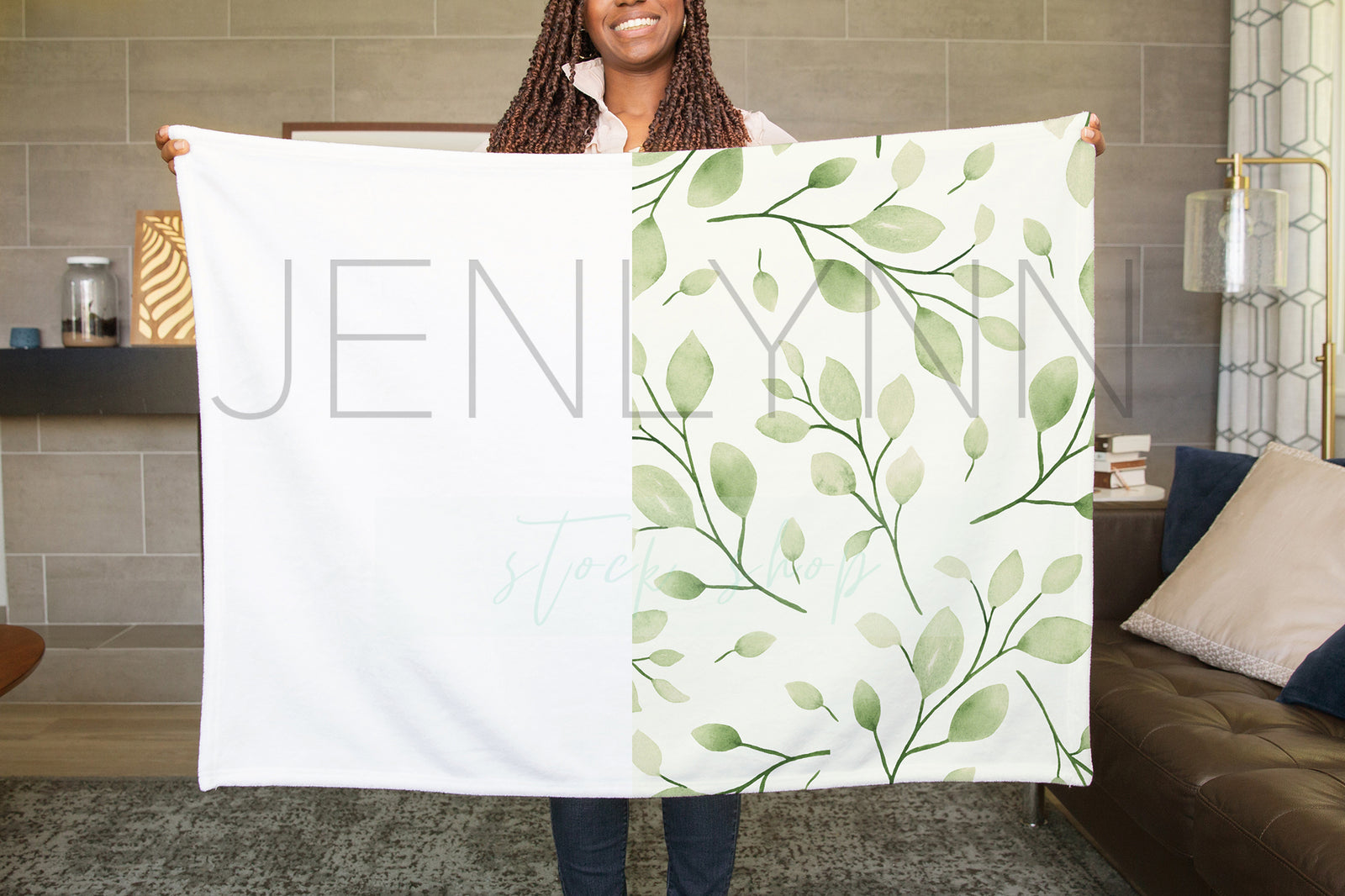 Woman Holding 50x60 Minky Blanket Mockup #15 PSD - JENLYNN Stock Shop