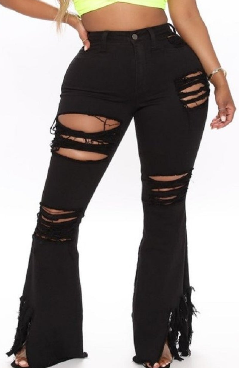 black fringe bottom jeans