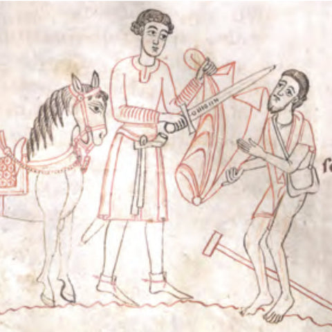 St. Martin with sword inlaid with text 1130