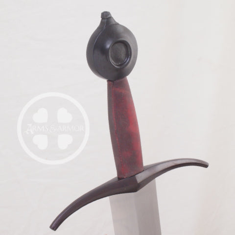 French Medieval sword with red grip and blackened finish