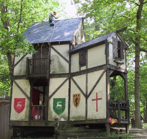 REdoing the roof at the Arms & Armor Booth at the Bristol Ren Faire