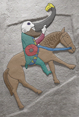MAn on horse with drinking horn