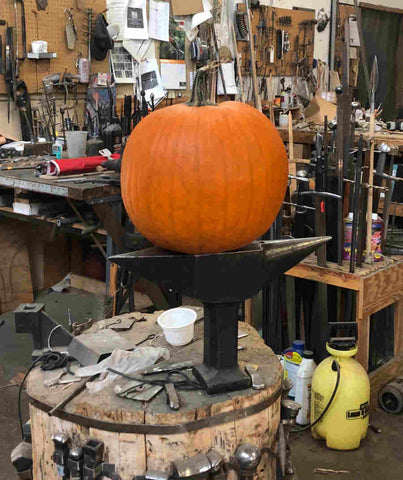 Pumpkin on an anvil at the A&A shop.