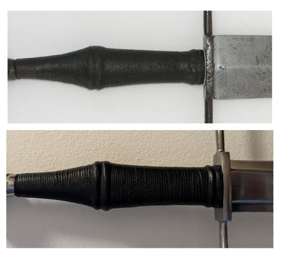 Schloss Ebach Sword grip side by side comparison with original and trainer.