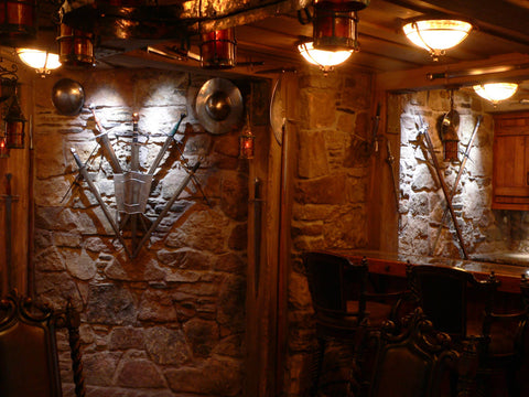 A guard room in domestic castle man cave bar corner.
