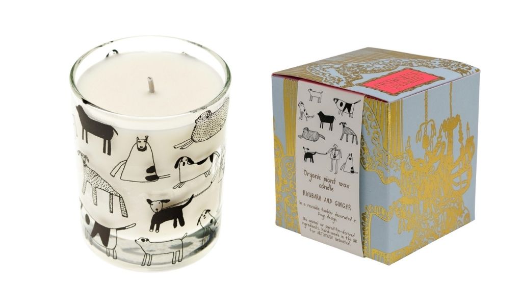 Secret Santa Gifts - Ethical & Eco Gifts Dogs design glass with plant wax candle