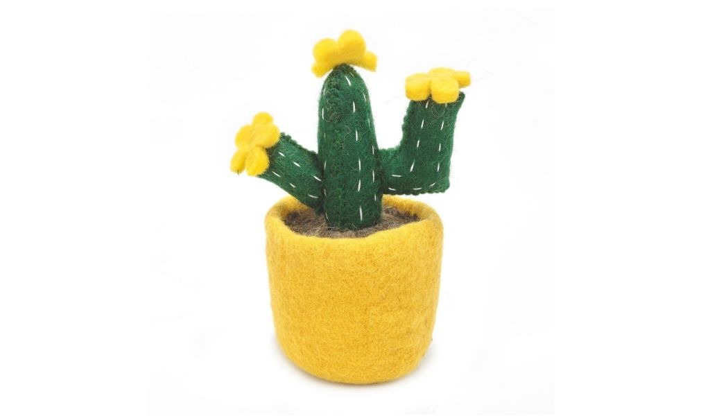 Secret Santa Gifts - Ethical & Eco Gifts Hand felted Fair Trade yellow bloom cactus