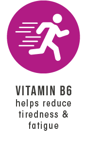 Vitamin B6 helps reduce tiredness and fatigue.