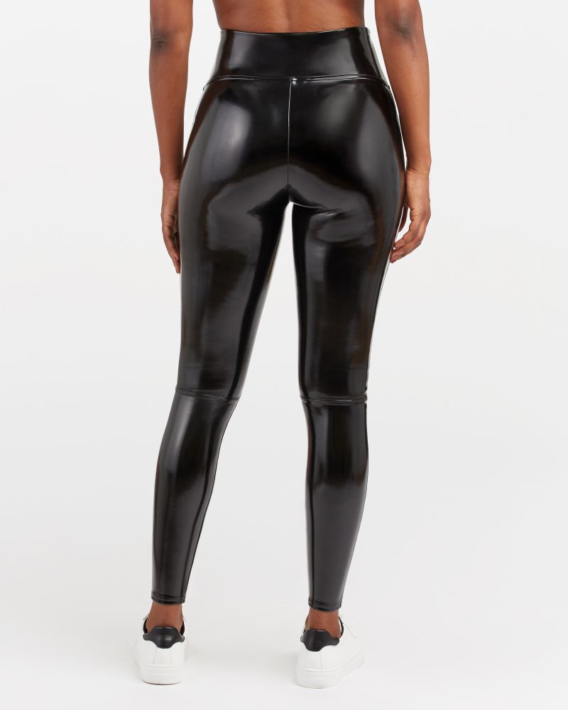 Auth SPANX Faux Leather Shiny MOTO LEGGINGS-20136R-Gray-Size Small