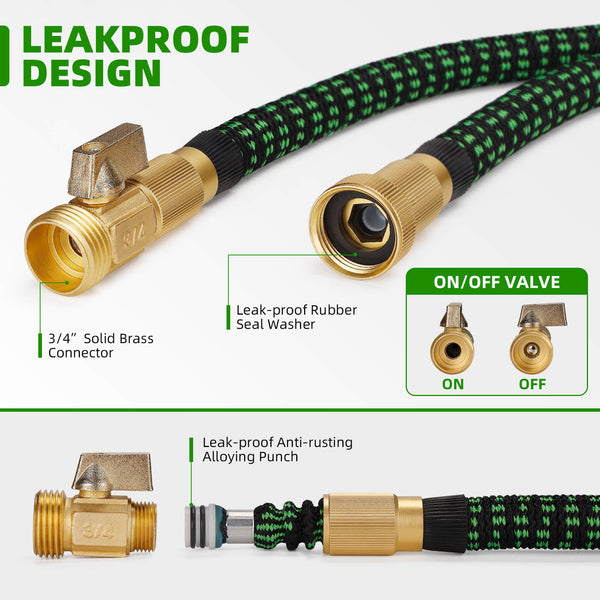 Huepar Flexible 100ft Garden Hose with 4-Layer Latex, 10 Function Spray Nozzle, and Solid Brass Fittings for Efficient Irrigation5