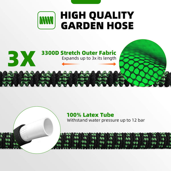 Huepar Flexible 100ft Garden Hose with 4-Layer Latex, 10 Function Spray Nozzle, and Solid Brass Fittings for Efficient Irrigation3