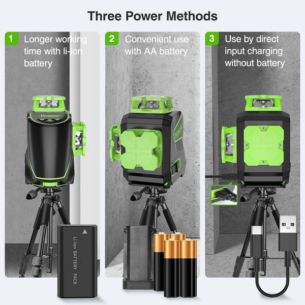 Huepar 3D Cross Line Self-Leveling Laser Level Green Beam Three-Plane  Leveling