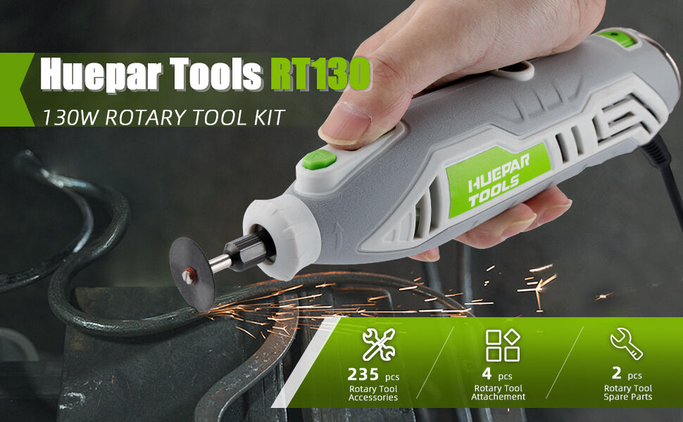 Huepar RT130 Rotary Tool Kit with Flex Shaft, 235pcs Accessories, MultiPro Keyless Chuck, and 6 Variable Speeds ranging from 10000-35000RPM for Crafting and DIY Projects0